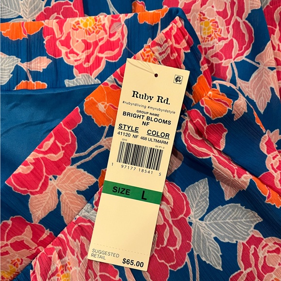 Ruby Rd. Bright Blooms Floral Print Elastic Waist Midi Skirt - Picture 9 of 9